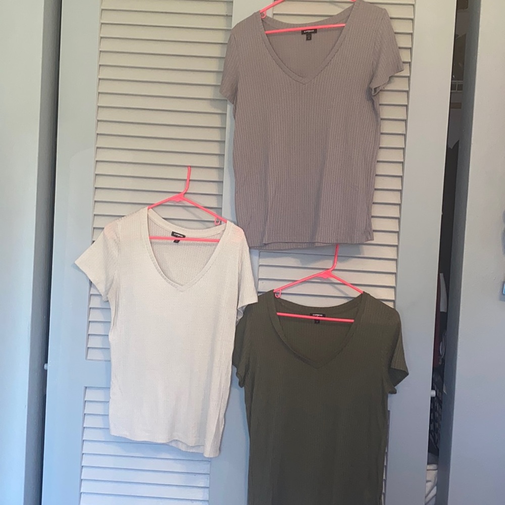 3 pack of express womens waffle v neck t-shirt size medium